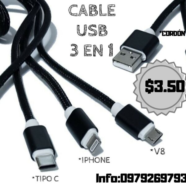CABLE 3 EN 1 TIPOC , V8, IPHONE