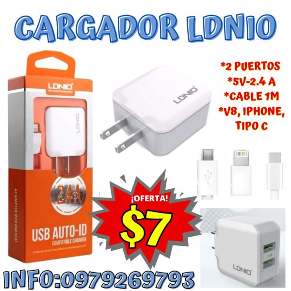 CARGADOR LDNIO 2 PUERTOS USB TIPO C