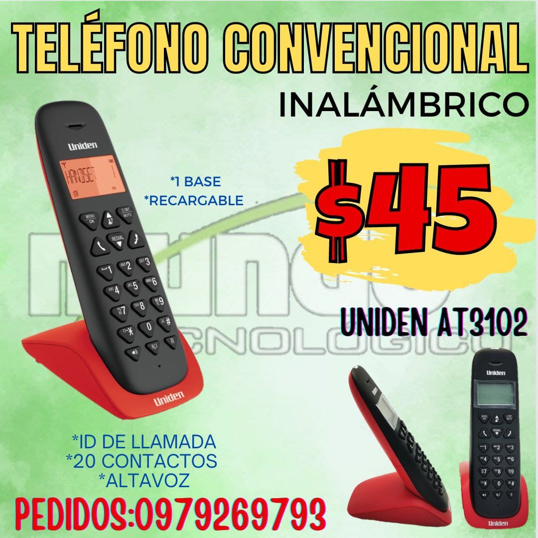 Teléfono Uniden 2 Bases Casa Inalámbrico Detector Recargable AT31022BK -  UNIDEN