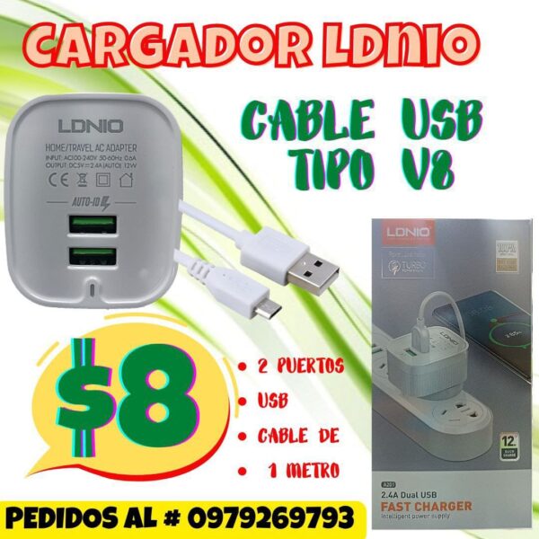 CARGADOR LDNIO CABLE USB TIPO V8