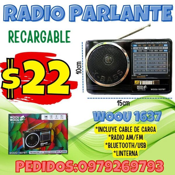 RADIO PARLANTE RECARGABLE WOOU 1637