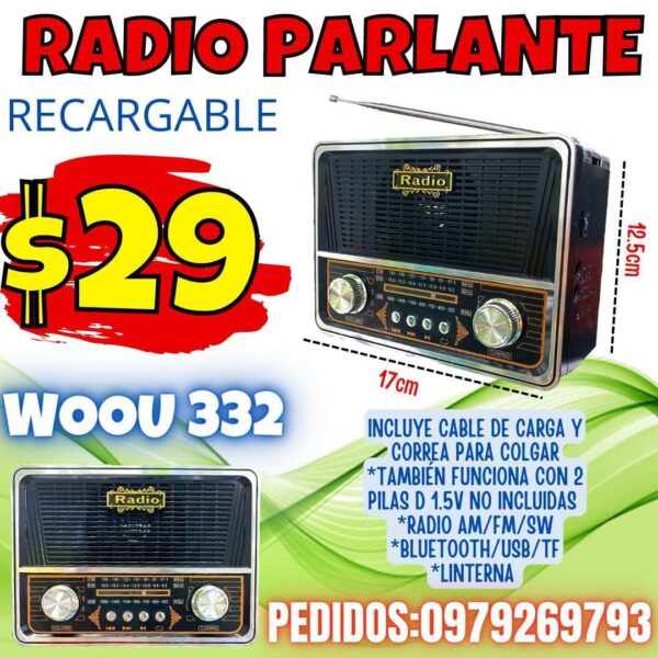 RADIO PARLANTE RECARGABLE WOOU 332