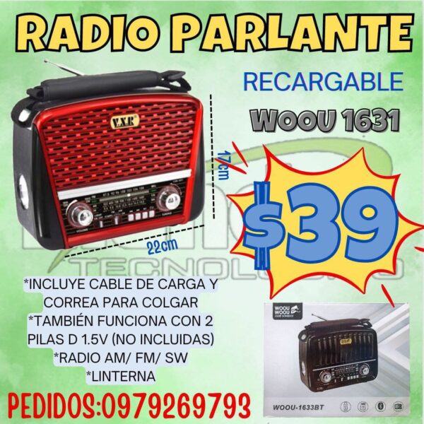RADIO PARLANTE RECARGABLE WOOU 1631