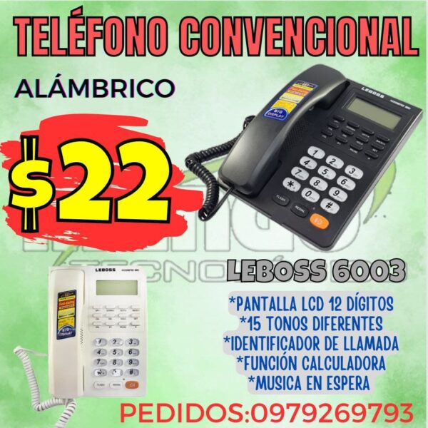 TELÉFONO CONVENCIONAL ALÁMBRICO LEBOSS 6003