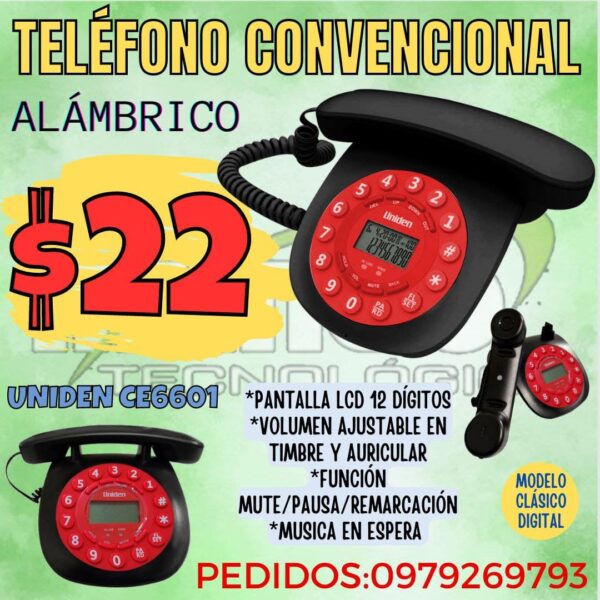 TELÉFONO CONVENCIONAL ALÁMBRICO UNIDEN CE6601